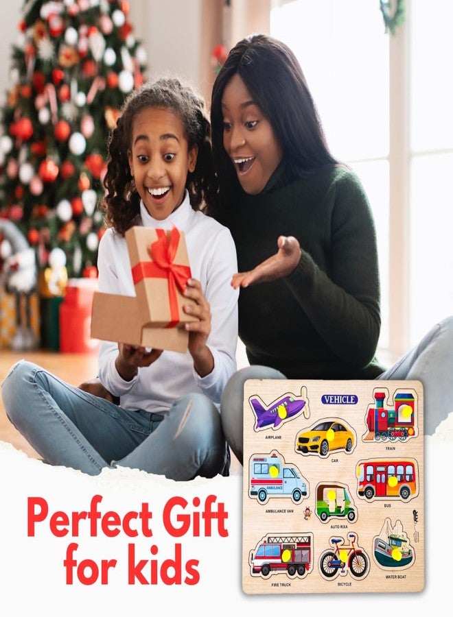 Bugbee Toys Wooden Transport Puzzle for Kids | Montessori Educational Vehicle Puzzle Board | Bright Color Jigsaw for Toddlers | Learn Cars, Trains, Planes & Boats | 28x22 cm (Transport Wooden Big) - Image 5